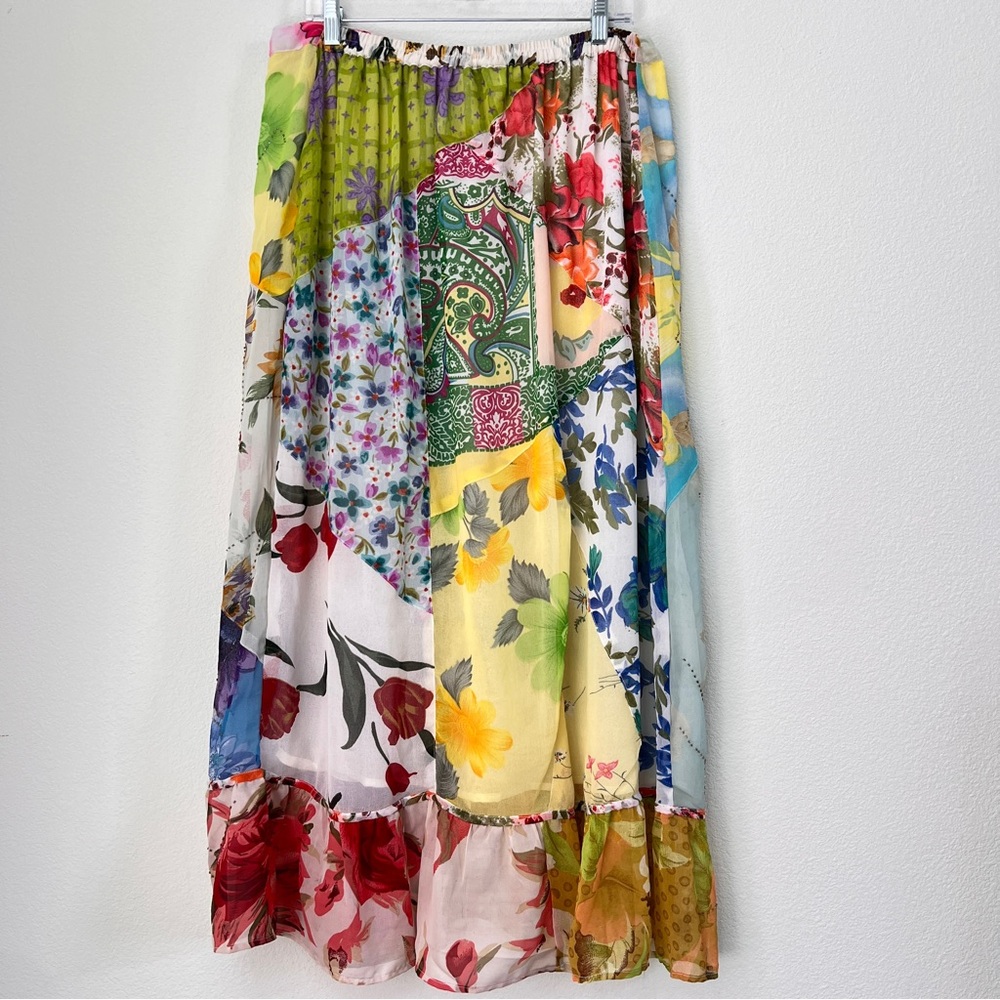 Sacred Threads Artsy Patchwork Boho Beaded Maxi Midi Skirt Floral Sz XL Cottage - Picture 2 of 14